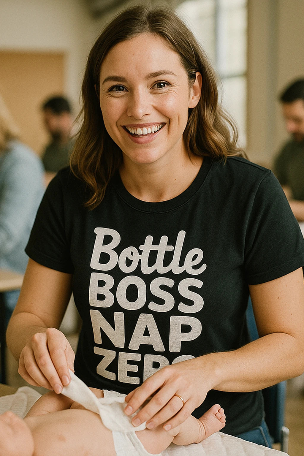 "Bottle Boss Nap Zero" black new parents shirts, photographed as new parents lover gift