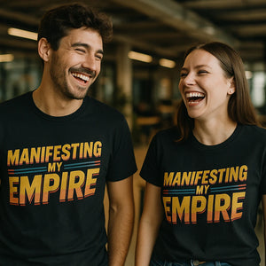 Person wearing the black entrepreneurs shirts graphic tee - "Manifesting My Empire" design