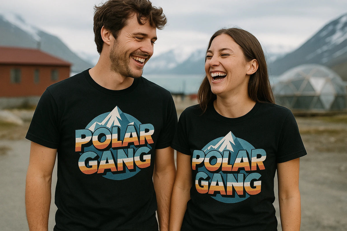 Person wearing the black arctic cool men's shirts graphic tee - "Polar Gang" design