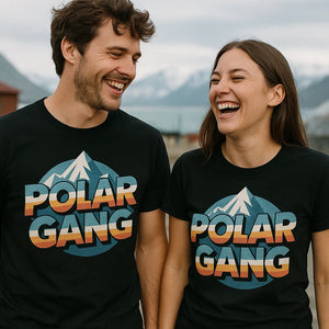 Person wearing the black arctic cool men's shirts graphic tee - "Polar Gang" design