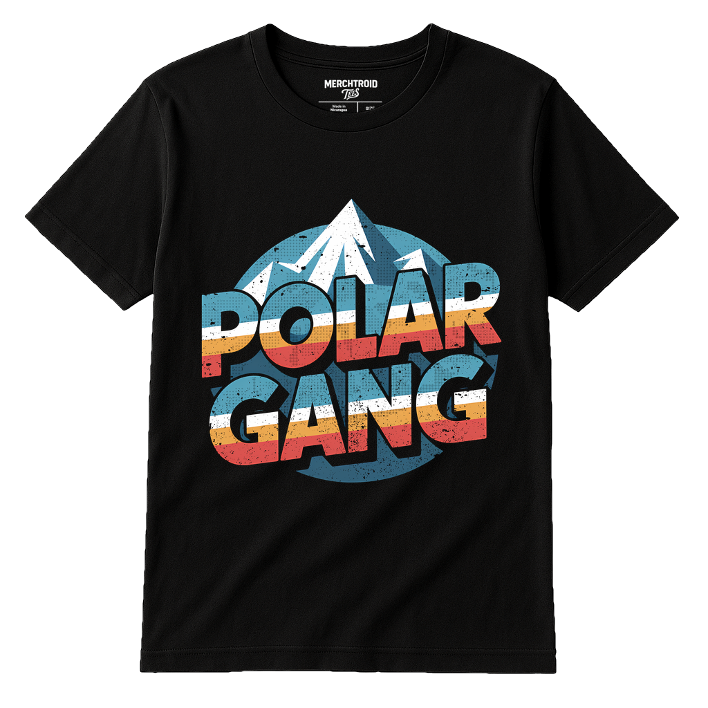 Black Arctic Cool Men'S Shirts - "Polar Gang" graphic tee with teal print, flat lay product photo