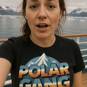 "Polar Gang" black arctic cool men's shirts, photographed as the arctic lover gift