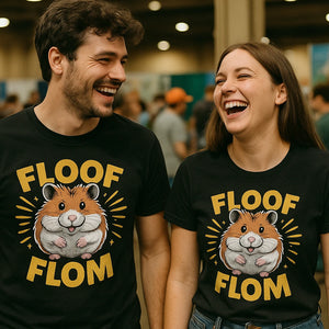 Person wearing the black hamster t shirt graphic tee - "Floof Mom" design