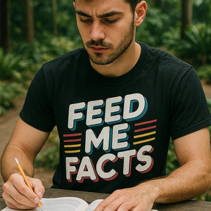 "Feed Me Facts" black studying t shirt - a birthday gift for studying lover