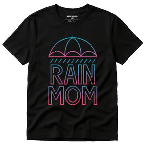 Black Rain Shirts - "Rain Mom" graphic tee with teal print, flat lay product photo