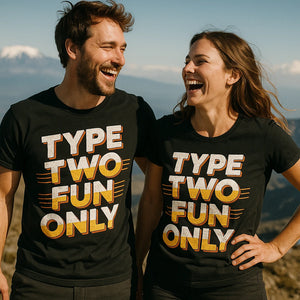 Person wearing the black ghost adventure shirts graphic tee - "Type Two Fun Only" design