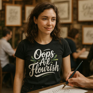 "Oops All Flourish" calligraphy t shirt - product photo 9