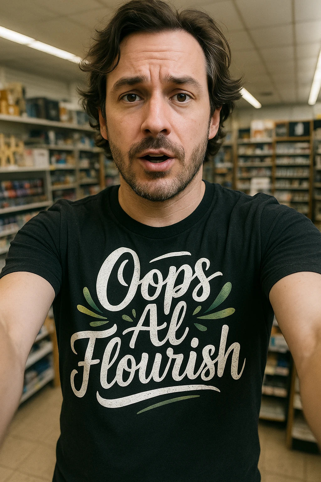 "Oops All Flourish" calligraphy t shirt - product photo 7