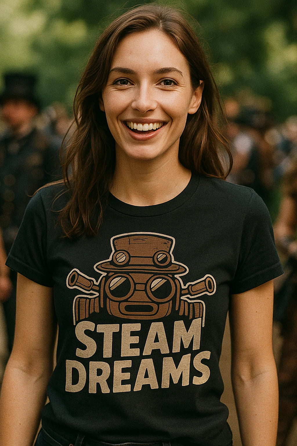 "Steam Dreams" black steampunk shirts, photographed as steampunk lover gift