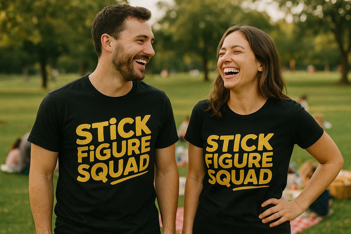 Person wearing the black family life t shirt graphic tee - "Stick Figure Squad" design