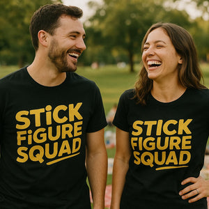 Person wearing the black family life t shirt graphic tee - "Stick Figure Squad" design