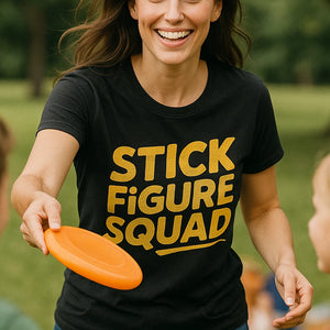 "Stick Figure Squad" black family life t shirt, photographed as family life lover gift