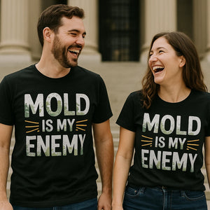Person wearing the black archivist t shirt graphic tee - "Mold Is My Enemy" design