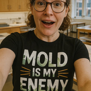 "Mold Is My Enemy" black archivist t shirt, photographed as archivist gift