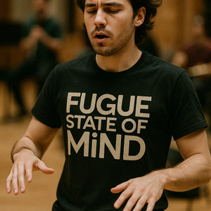 "Fugue State of Mind" black classical music tee shirts - also a gift ideas for classical musicians