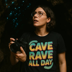 "Cave Rave All Day" glowworms t shirt - product photo 8