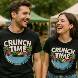 Person wearing the black salad t shirt graphic tee - "Crunch Time" design