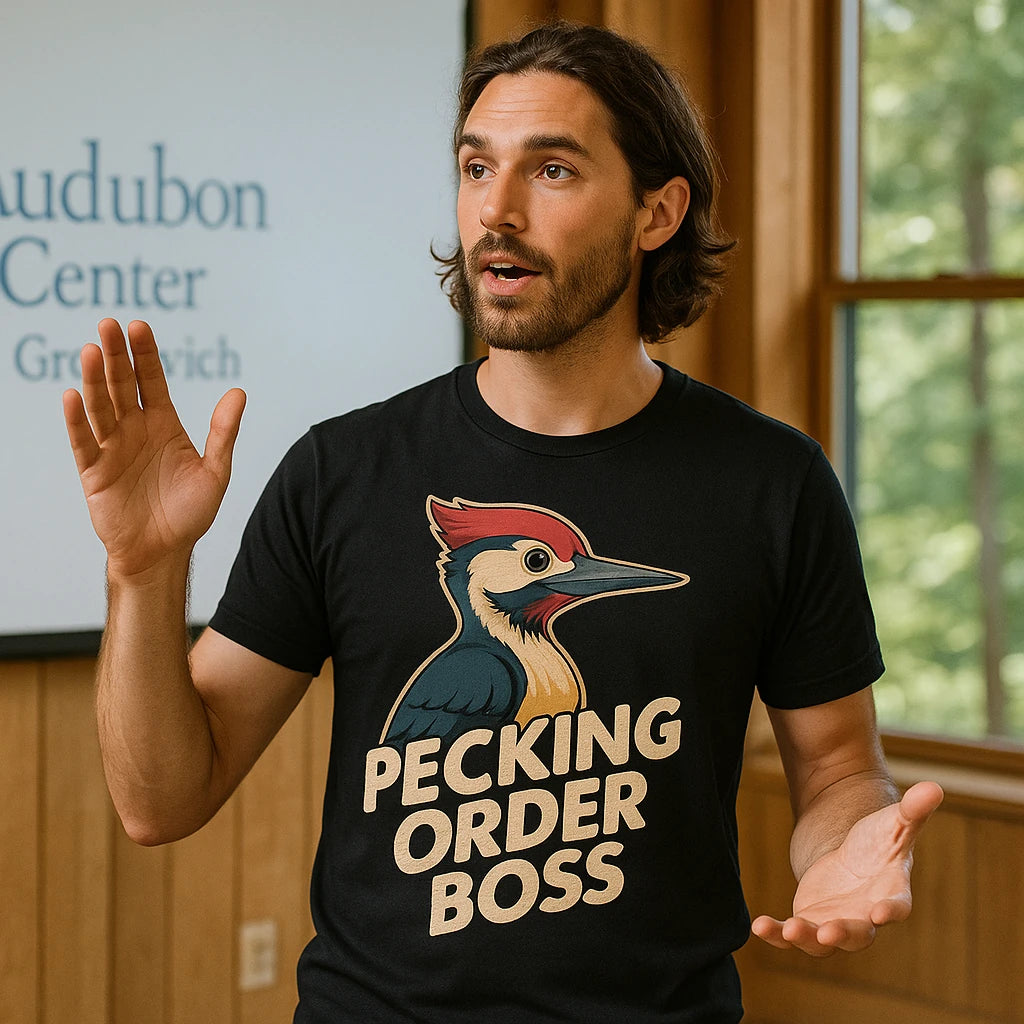 "Pecking Order Boss" woodpecker t shirt - product photo 8