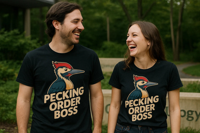 Person wearing the black woodpecker t shirt graphic tee - 