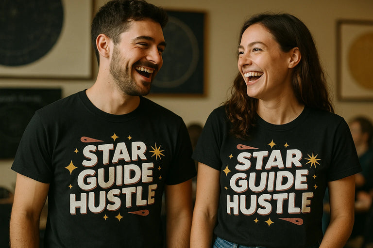Person wearing the black astrology tee graphic tee - 