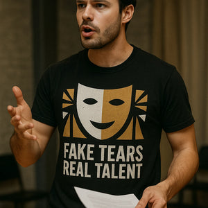 "Fake Tears Real Talent" black actor t shirt - also one of the gifts for actors after performance