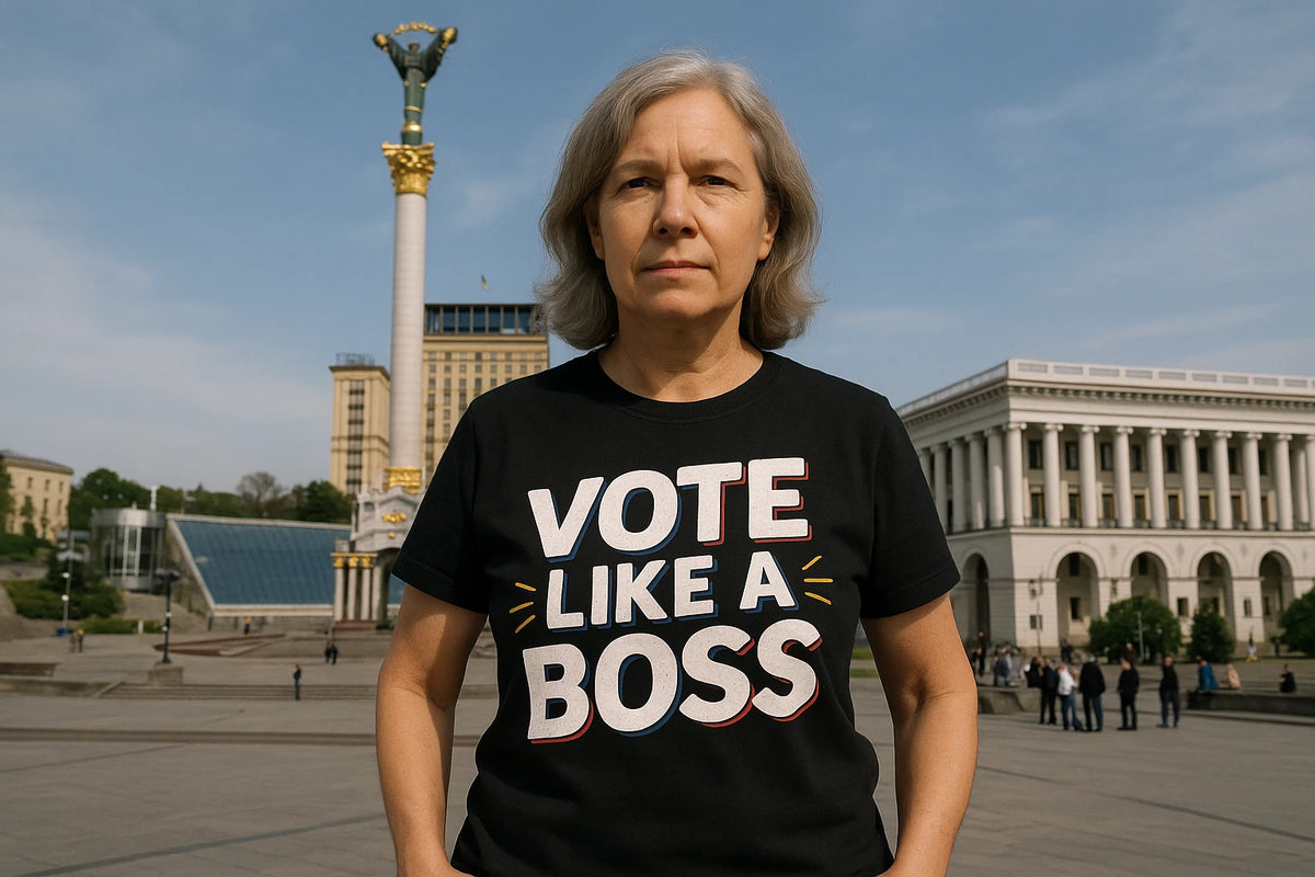 Lifestyle shot of the "Vote Like a Boss" black politics t shirt in a real-world setting