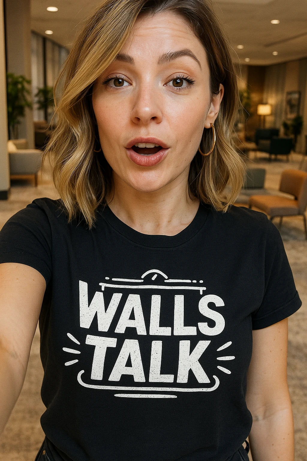 "Walls Talk" black interior designer t shirt - also one of the gifts for architects and interior designers