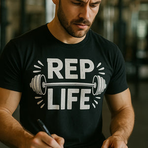 "Rep Life" black personal trainer t shirt - also one of the presents for a personal trainer