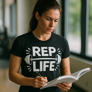 "Rep Life" black personal trainer t shirt - also a gift ideas for a fitness trainer