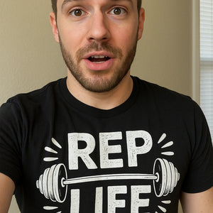 "Rep Life" black personal trainer t shirt - also a gift ideas for athletic trainers
