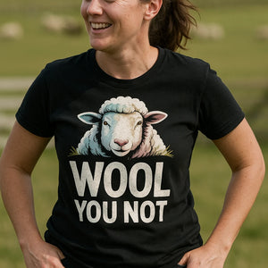 "Wool You Not" black black sheep t shirt - also a sheep lover gift ideas