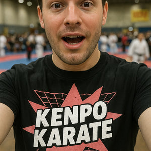 "Kenpo Karate" black martial art t shirt, photographed as martial art lover gift