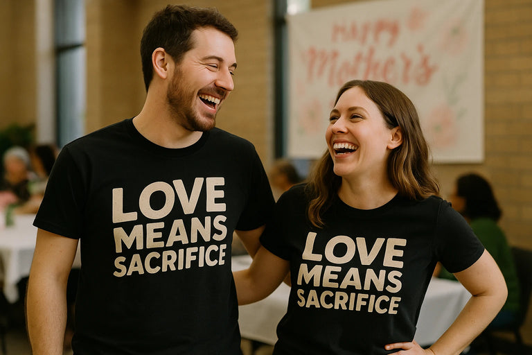 Person wearing the black mom sacrifice t shirt graphic tee - 