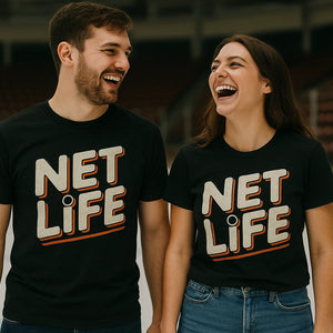 Person wearing the black hockey t shirt graphic tee - "Net Life" design