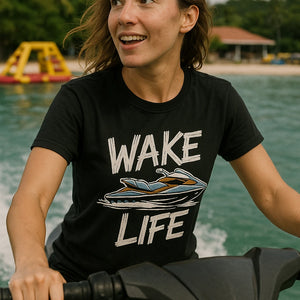 "Wake Life" black skiing t shirt - a birthday gift for jet skiing lover