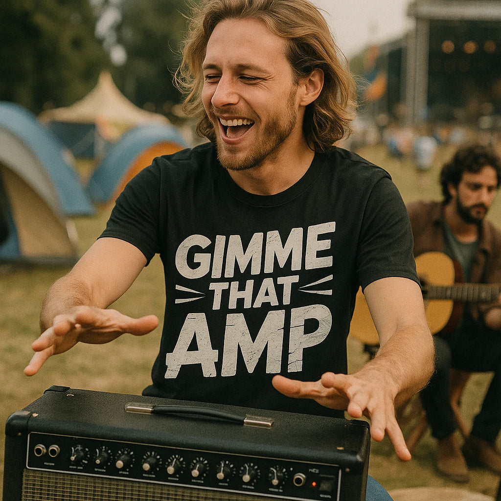 "Gimme That Amp" black musician tee - also a musician lover gift ideas