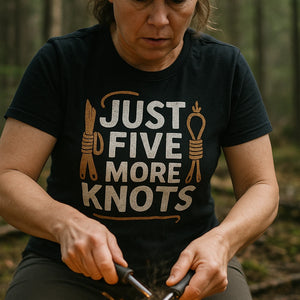 "Just Five More Knots" black bushcraft shirts - a birthday gift for bushcraft lover