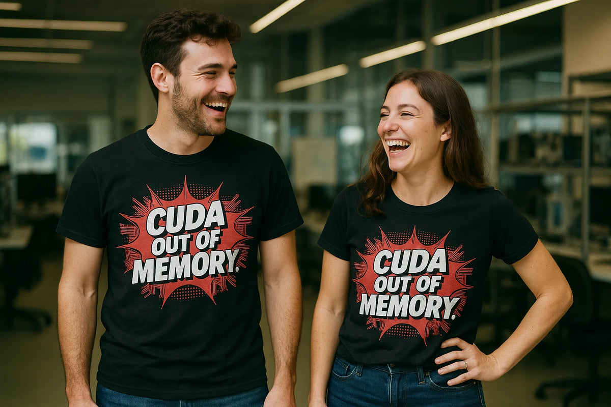 Person wearing the black artificial intelligence shirts graphic tee - "Cuda Out of Memory" design