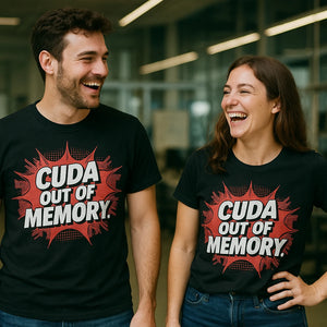Person wearing the black artificial intelligence shirts graphic tee - "Cuda Out of Memory" design