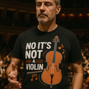 "No It'S Not a Violin" black orchestra t shirt ideas, photographed as gifts for orchestra lovers