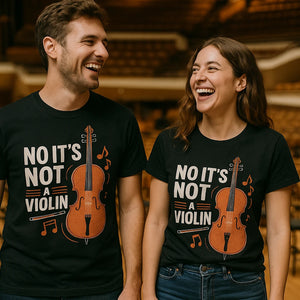 Person wearing the black orchestra t shirt ideas graphic tee - "No It'S Not a Violin" design