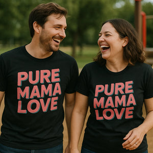 Person wearing the black mom life tee shirt graphic tee - "Pure Mama Love" design
