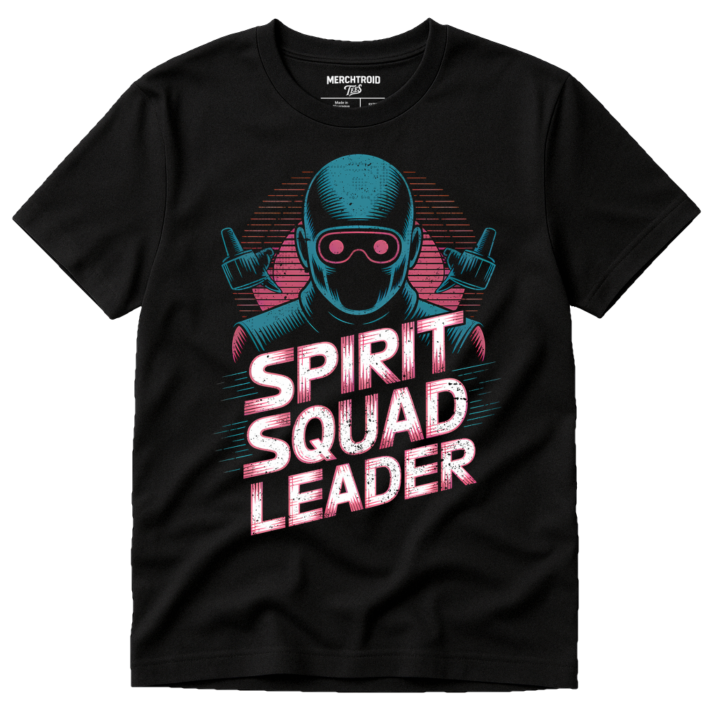 Black Paranormal T Shirt - "Spirit Squad Leader" graphic tee with gray print, flat lay product photo