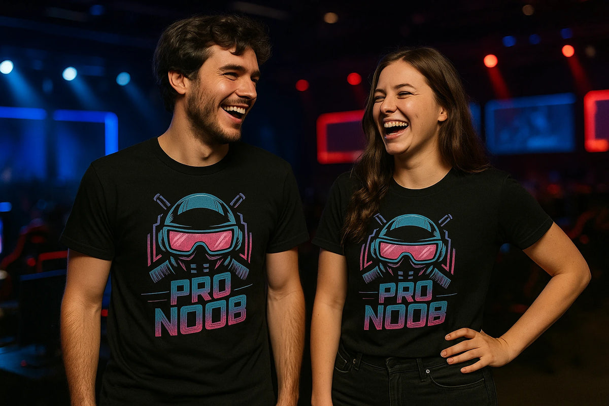 Person wearing the black esport t shirt graphic tee - "Pro Noob" design