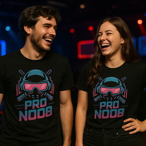 Person wearing the black esport t shirt graphic tee - "Pro Noob" design