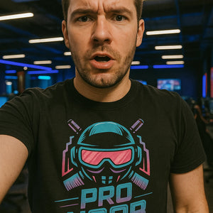 "Pro Noob" black esport t shirt, photographed as esport lover gift