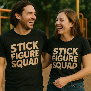 Person wearing the black family life shirts graphic tee - "Stick Figure Squad" design