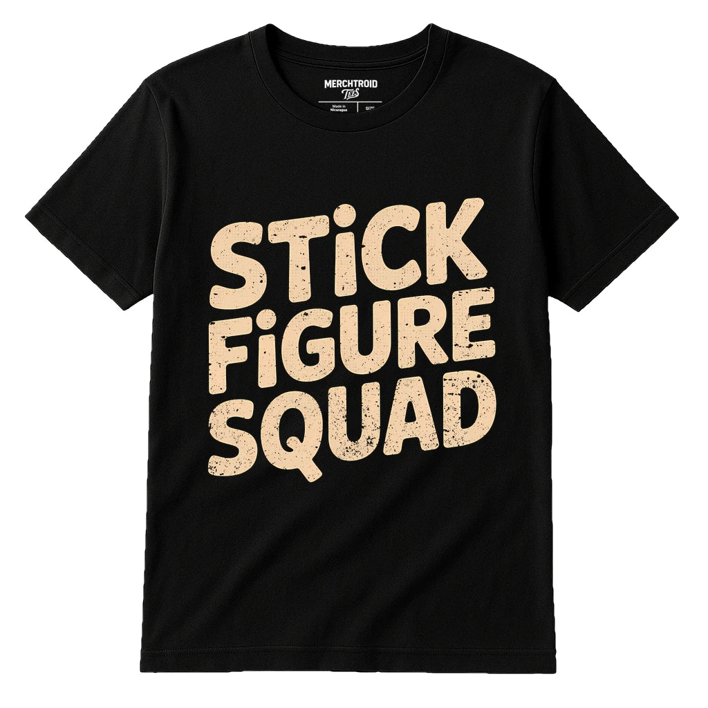 Black Family Life Shirts - "Stick Figure Squad" graphic tee with beige print, flat lay product photo