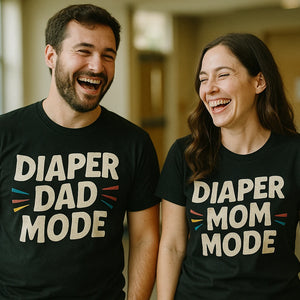 Person wearing the black diaper duty shirts graphic tee - "Diaper Dad Mode" design