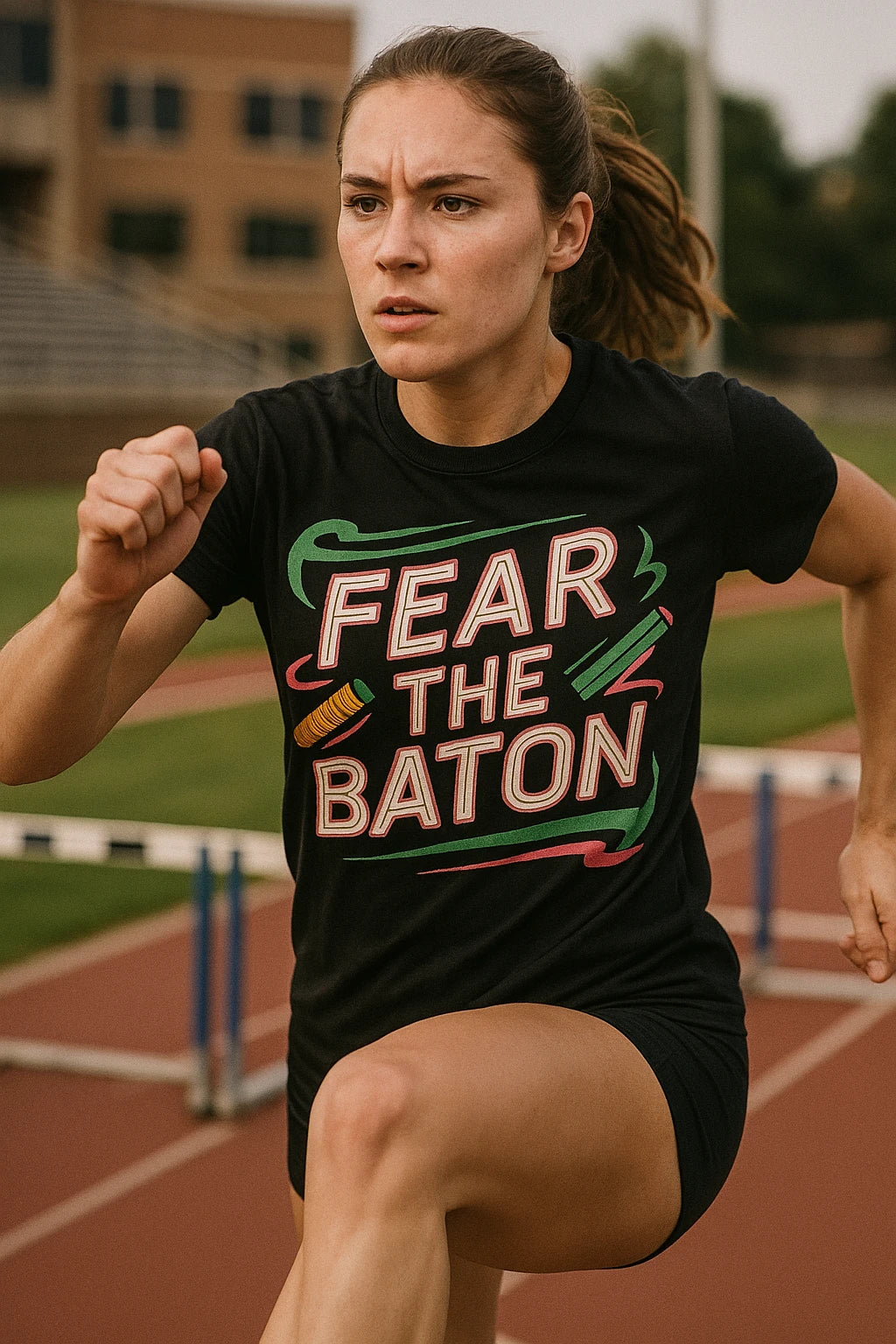 "Fear the Baton" black track & field t shirt - a birthday gift for track and field lover